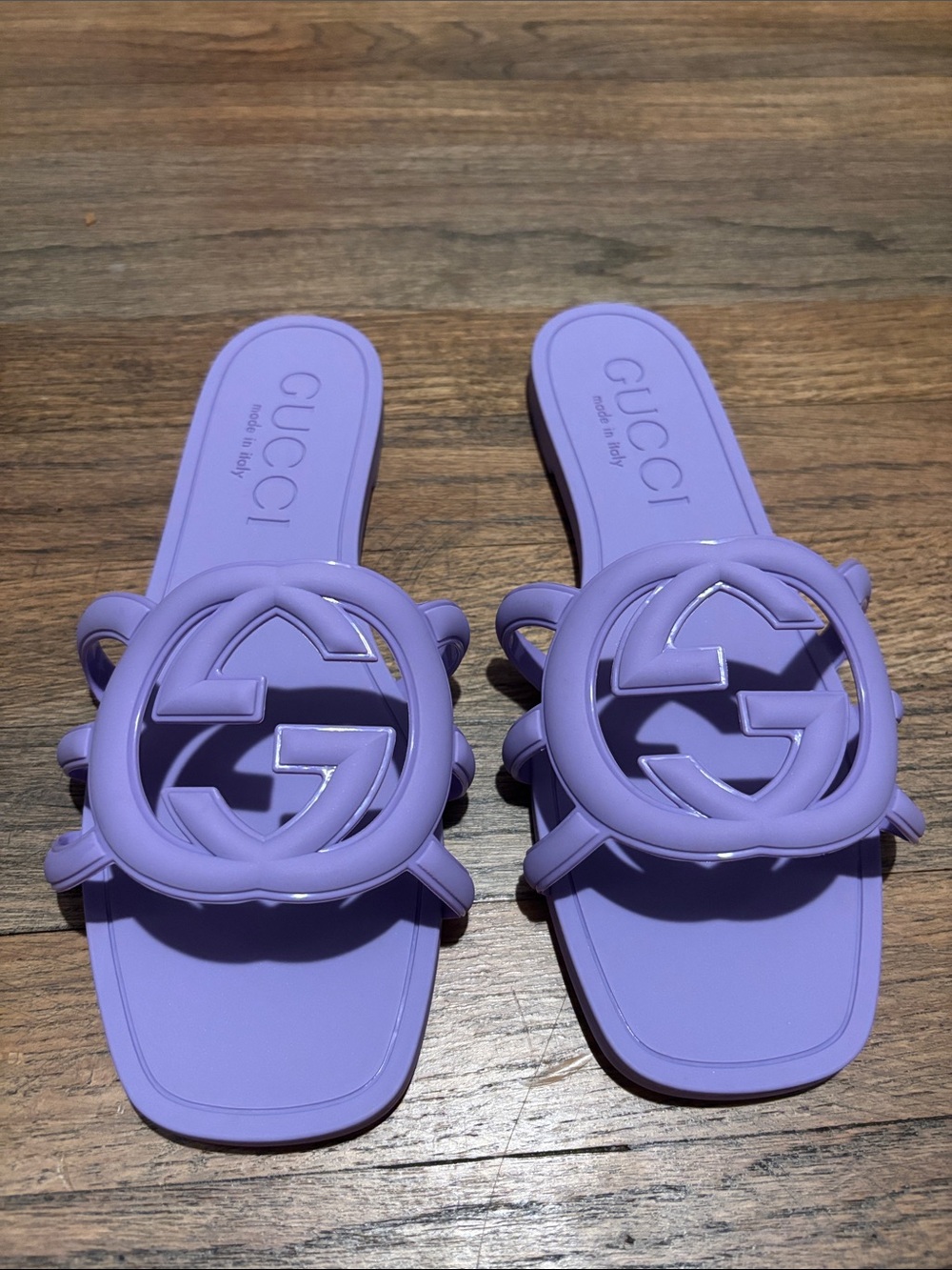 Gucci Lilac Rubber GG Slide Sandals size 9.5